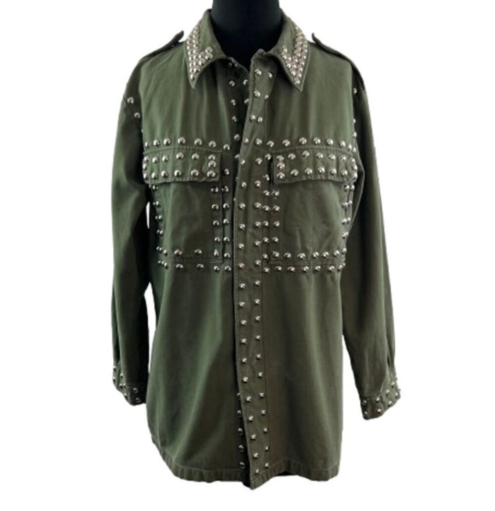 After Party By Nasty Gal Green Silver Jacket Denim Studded Snap-Button Size S/M
